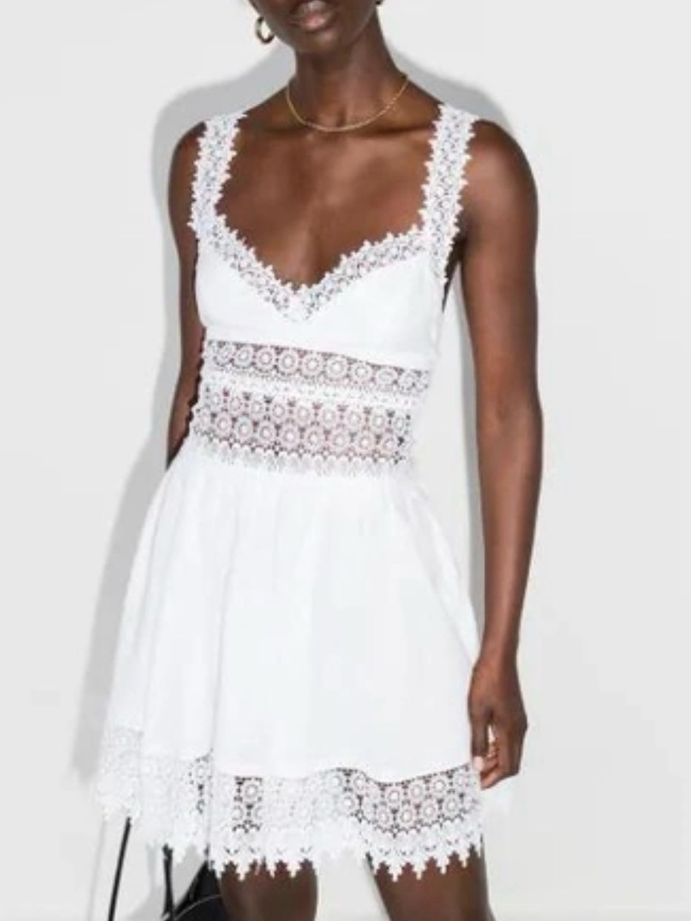 CHARO RUIZ IBIZA  Marilyn White Lace-Panel Mini Dress with Scalloped Trim